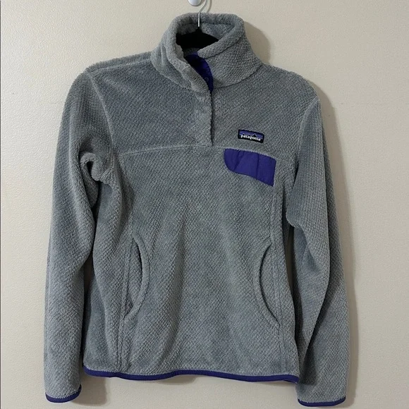Patagonia Womens Re-Tool Snap-T Fleece Pullover Jacket Sz Small Gray & Purple - Picture 3 of 11